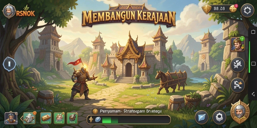 Tampilan gameplay menarik RSNOK dengan strategi membangun kerajaan.